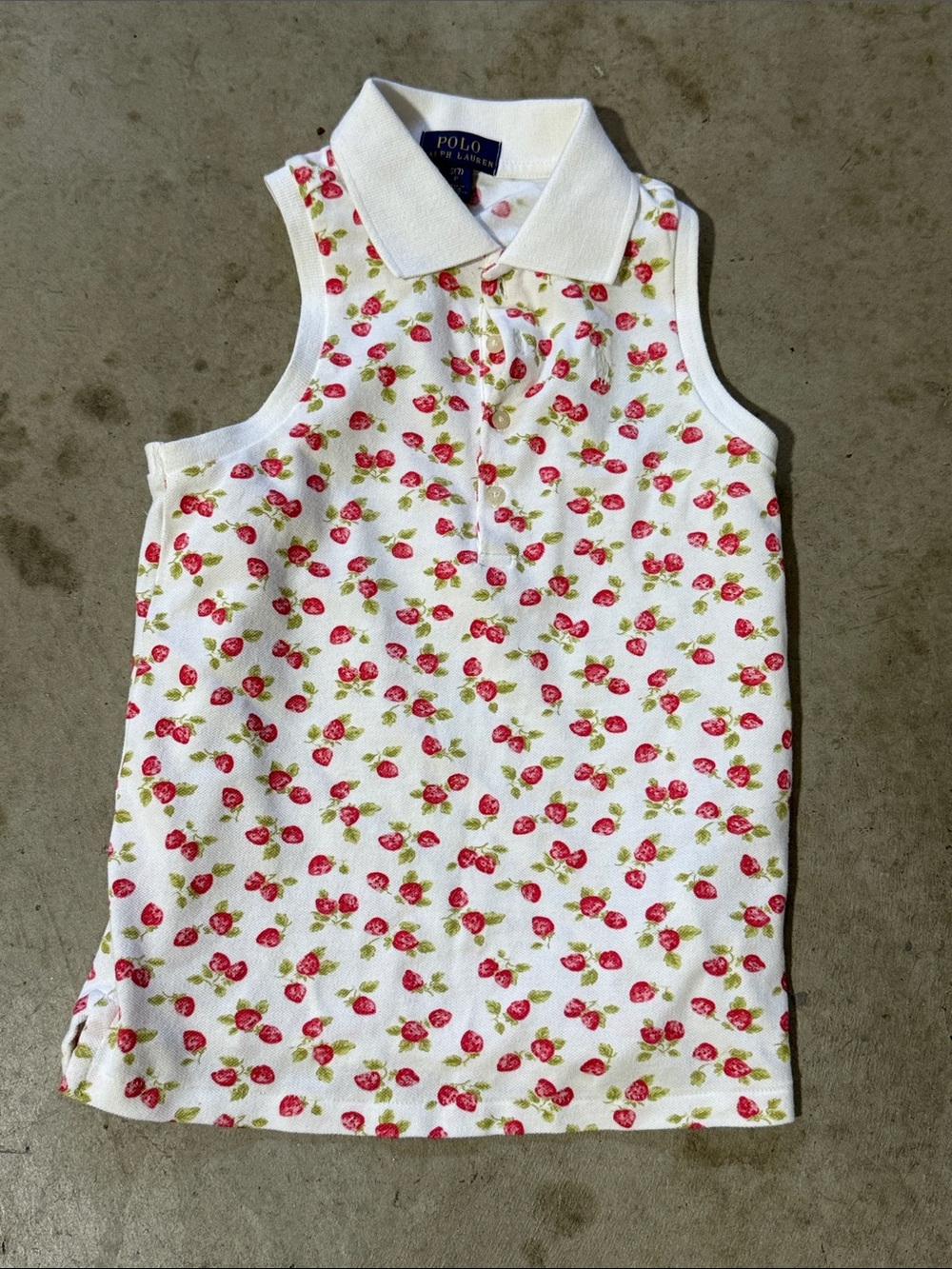 Polo by Ralph Lauren White Sleeveless Polo Dress with Red Strawberry Print